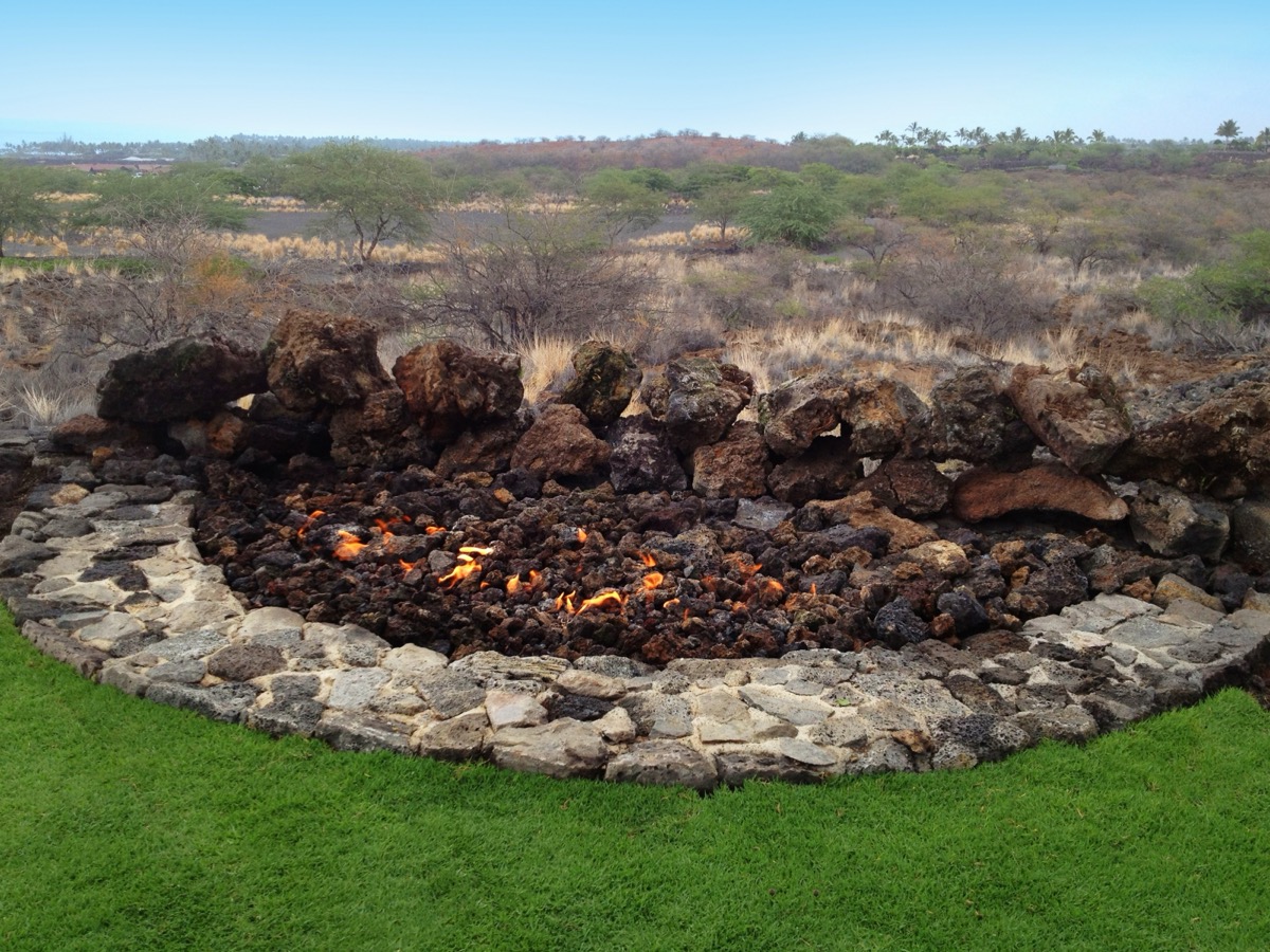 Custom outdoor fire feature in a designed space